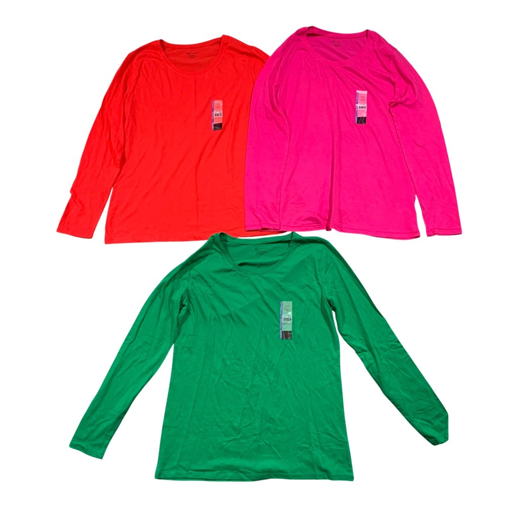 No Boundaries Womens XXL Long Sleeve Scoop Neck Tee Lot of 3 Red Pink Green NEW‎